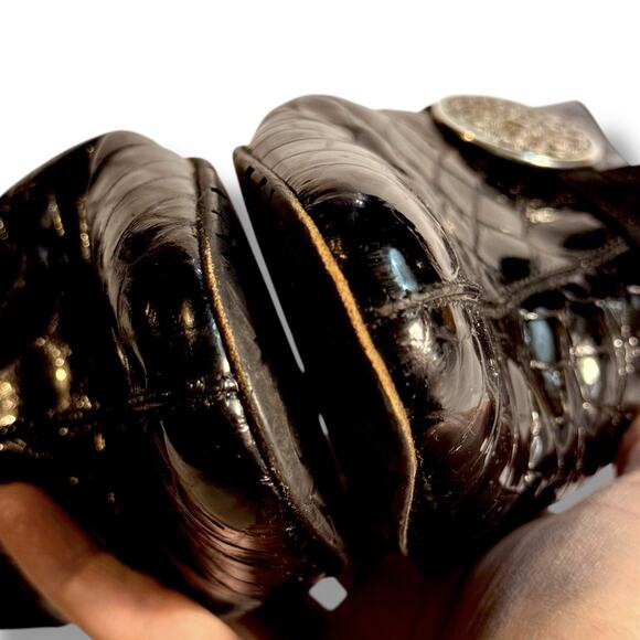 VTG Brighton Romeo Women’s Black Croc Patent Leather Mules Heel Shoes Size 8.5 M - Picture 11 of 13